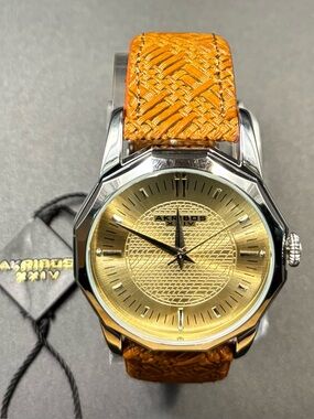 Akribos XXIV Quartz Dodecagon Case Champagne Dial Leather Band 41mm AK825SSBR